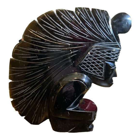 Vintage Natural Golden Sheen Obsidian Native Mayan Sculpture - Picture 2 of 4